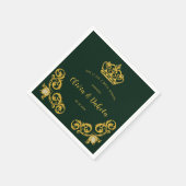 グリーンと金ゴールド王室のクラウン結婚ズ・ナプキン スタンダードカクテルナプキン (角)