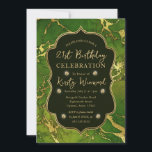 グリーンと金ゴールド秋秋大理石21st誕生日 招待状<br><div class="desc">緑とエレガント金ゴールド秋の秋ヴィンテージフレームと金ゴールドダイヤモンド要素を持つ大理石の石のテクスチャデザイン。</div>