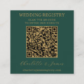 グリーンと金ゴールド結婚のギフト登録写真QR エンクロージャーカード (正面)