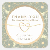 グリーンと金ゴールド結婚の感謝 スクエアシール (正面)