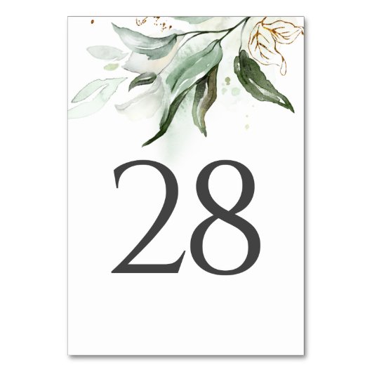 グリーンと金ゴールド結婚の表の番号カード テーブルナンバー (正面)