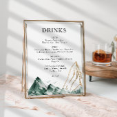 グリーンと金ゴールド結婚マウンテンのドリンクのメニューサイン ポスター