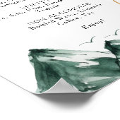 グリーンと金ゴールド結婚マウンテンのドリンクのメニューサイン ポスター (角)