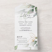 グリーンと金ゴールド結婚ユーカリの全て オールインワン招待状 (内側)