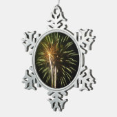 グリーンと金ゴールド花火ホリデーお祝い スノーフレークピューターオーナメント (右)