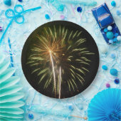 グリーンと金ゴールド花火ホリデーお祝い ペーパープレート (パーティー)