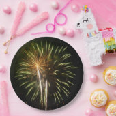 グリーンと金ゴールド花火ホリデーお祝い ペーパープレート (パーティー)