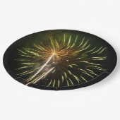 グリーンと金ゴールド花火ホリデーお祝い ペーパープレート (アングル)