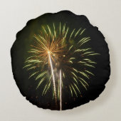グリーンと金ゴールド花火ホリデーお祝い ラウンドクッション (裏面)