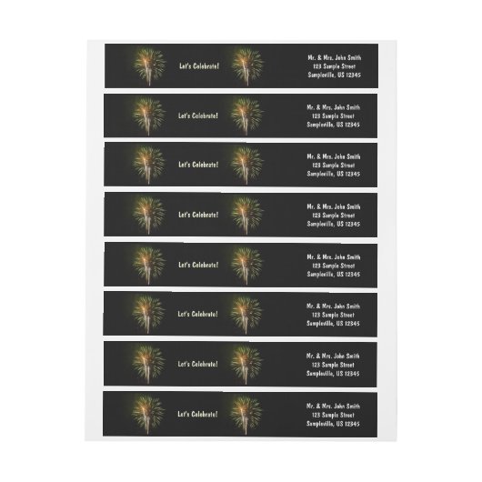 グリーンと金ゴールド花火ホリデーお祝い ラップアラウンドラベル (シート)