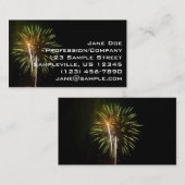 グリーンと金ゴールド花火ホリデーお祝い 名刺 (正面/裏面)