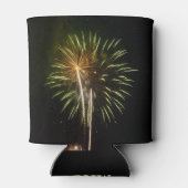 グリーンと金ゴールド花火ホリデーお祝い 缶クーラー (裏面)