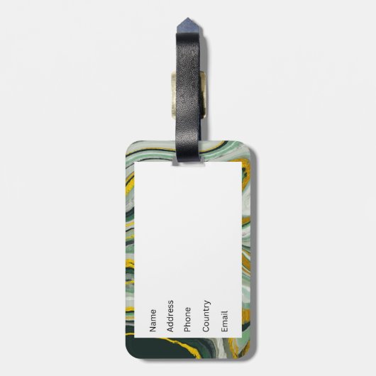 グリーンと金ゴールド錦次瑪瑙マーブル抽象芸術 ラゲッジタグ (裏面縦)
