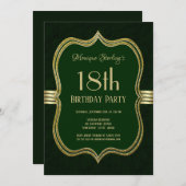 グリーンと金ゴールド18th誕生日パーティー 招待状 (正面/裏面)