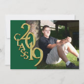 グリーンと金ゴールド2019卒業招待状 招待状 (正面)