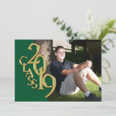 グリーンと金ゴールド2019卒業招待状 招待状 (スタンド正面)