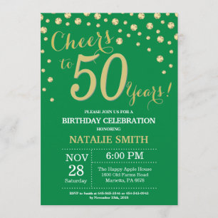 グリーンと金ゴールド50誕生日ダイヤモンド 招待状