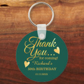 グリーンと金ゴールド50誕生日パーティーは写真を好む キーホルダー (正面)