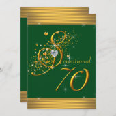 グリーンと金ゴールド70バースデーパーティ招待状 招待状 (正面/裏面)