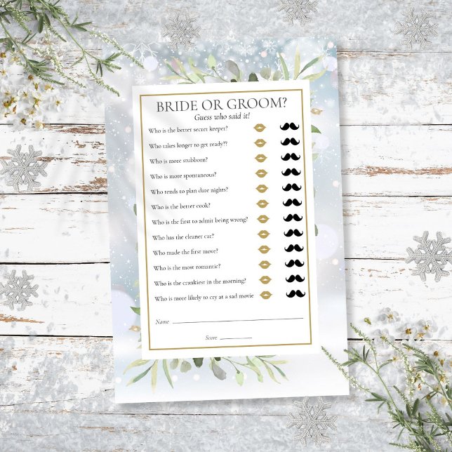 グリーンと雪の花嫁シャワーゲーム Guess Who (Guess Who Greenery Winter Bridal Shower Game)