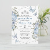 グリーンと青の花と蝶の16歳の誕生日パーティー 招待状 (スタンド正面)