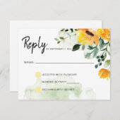 グリーンと黄色の秋の花のフィールドの返信 出欠カード (正面/裏面)