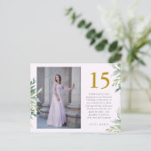 グリーンと2枚の写真のキンセアニエラ ブッシュピンク お礼メッセージカード ポストカード (スタンド正面)