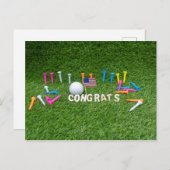 グリーンにアメリカ国旗を掲げたゴルフおめでとう ポストカード (正面/裏面)