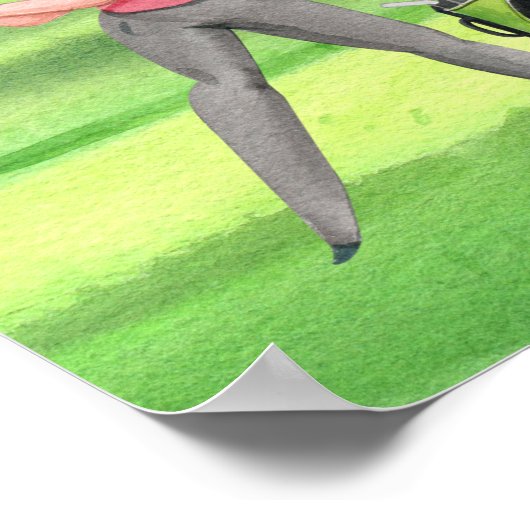 グリーンにゴルフをするゴルフ水色ゴルファー ポスター (角)