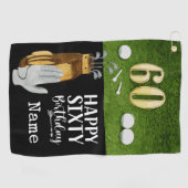 グリーンにゴルフボールを搭載したゴルフ60誕生日 ゴルフタオル (横)