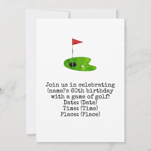 グリーンにゴルフボールを搭載したゴルフ60誕生日 招待状 (裏面)