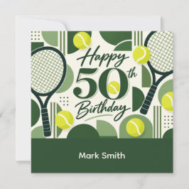 グリーンにテニスボールが描かれたテニス 50歳の誕生日カード カード