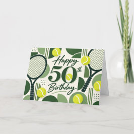 グリーンにテニスボールのデザインが入ったテニス好きな方のための50歳の誕生日カード カード