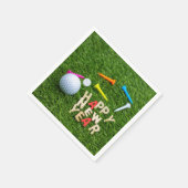 グリーンにハッピーニューイヤーとゴルフボールとティー スタンダードカクテルナプキン (角)