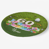 グリーンにバルーンを付けたゴルフ60thバースデーゴルファー ペーパープレート (アングル)