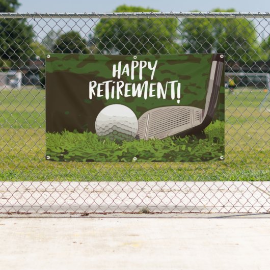 グリーンにボールとアイロンを付けたゴルフリタイア 横断幕 (インサイチュ)