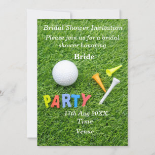 グリーンにボールとティーを付けたゴルフブライダルシャワー 招待状