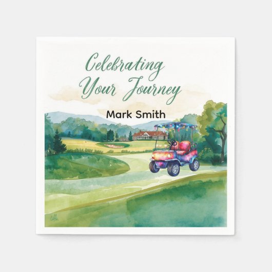 グリーンにボールを付けたゴルフの引退 スタンダードカクテルナプキン (正面)