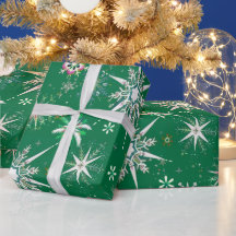 グリーンにミッドセンチュリーの雪の結晶がたくさん