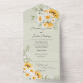 グリーンに咲く野原のデイジーとひまわり オールインワン招待状 (内側)
