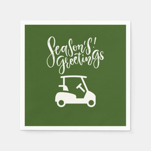 グリーンに季節の挨拶を付けたゴルフカート スタンダードカクテルナプキン (正面)