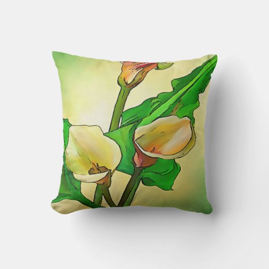 グリーンに対するヒラユリの輪郭を描グラデーションいた クッション (正面)