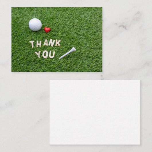 グリーンに愛とティーを持つサンキュー付きゴルフボール ノートカード (正面/裏面)