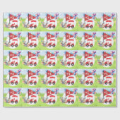 グリーンに赤いゴルフカートを付けたゴルフの第1の誕生日 ラッピングペーパー (フラット)