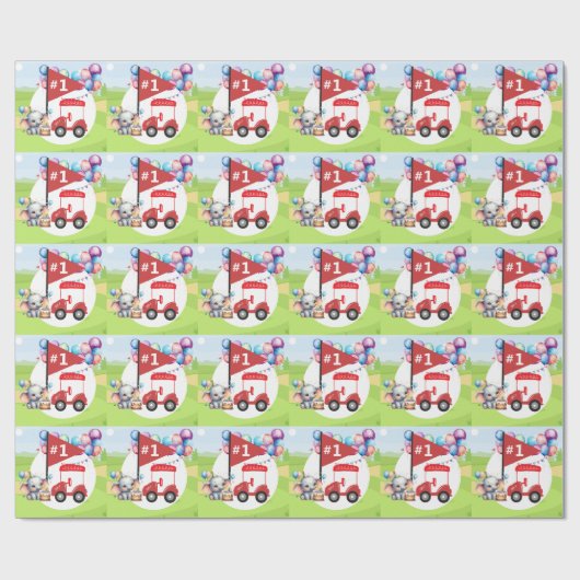 グリーンに赤いゴルフカートを付けたゴルフの第1の誕生日 ラッピングペーパー (フラット)