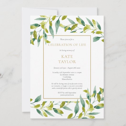 グリーンのお別れ会　生を祝う会のご案内 招待状 (正面)