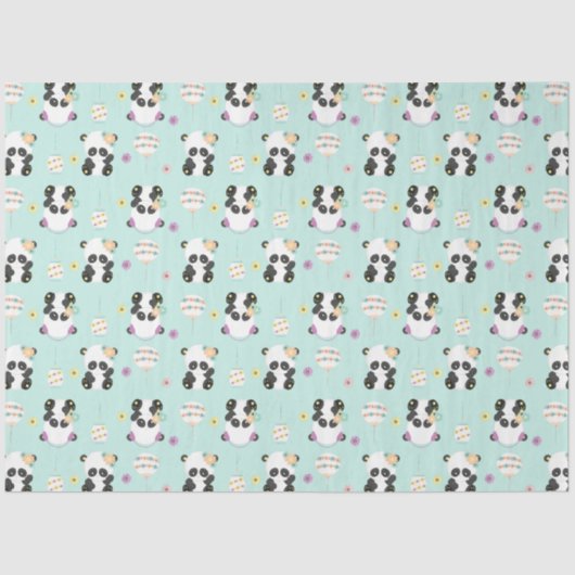 グリーンのかわいいオリエンタルパンドラ(PANDAS)の模様 薄葉紙 (正面)