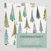 グリーンのかわいいクリスマスツリーのFriendsmas招待状 招待状 (正面/裏面)