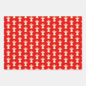 グリーンのかわいい小さなエンジェル赤と白パターン ラッピングペーパーシート (正面2)