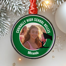 グリーンのカラーガード クリスマスの高校写真ギフト メタルオーナメント